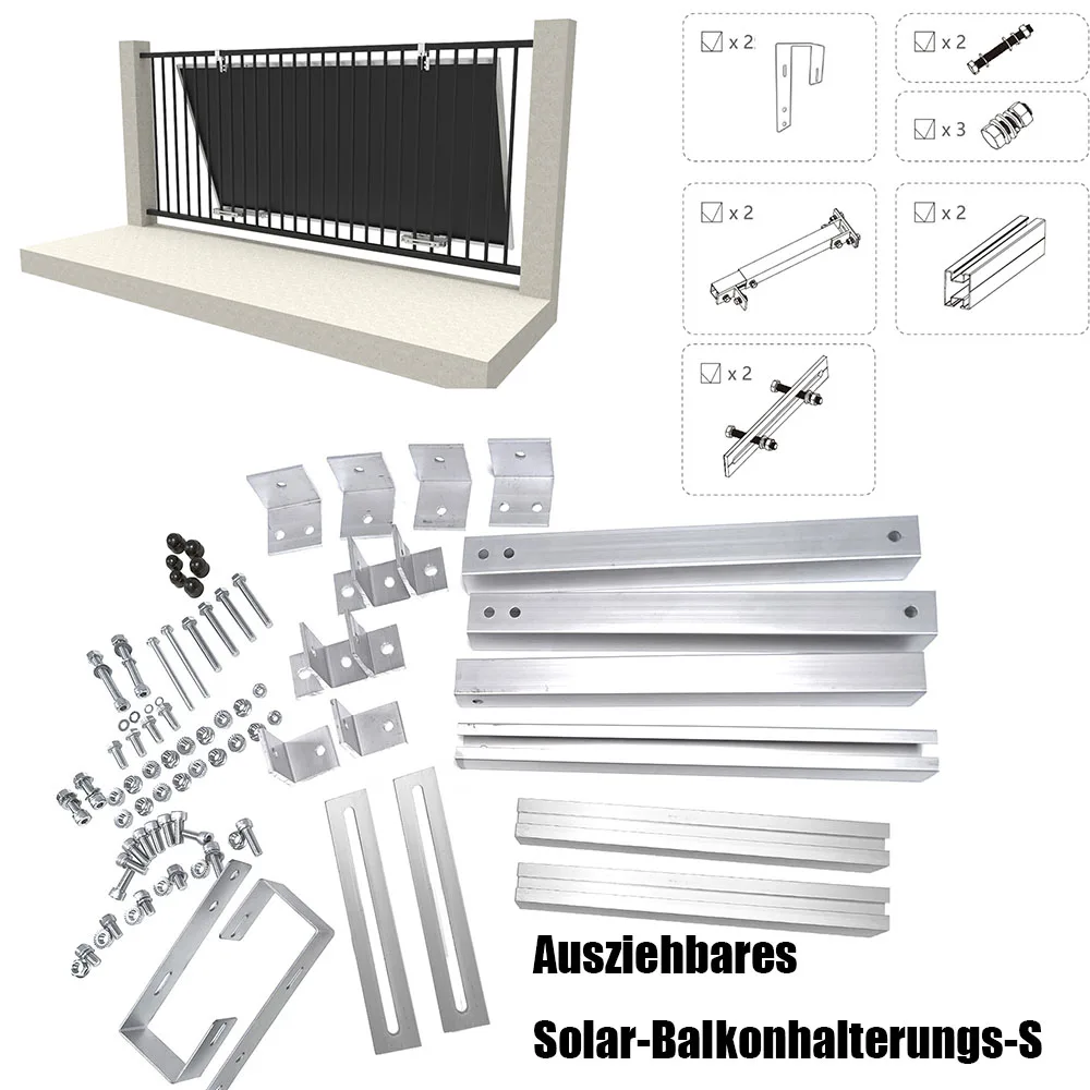 Support de panneau solaire réglable AL6005-T5 avec crochet en acier inoxydable, système de montage PV, longueur réglable de 400 à 650 mm, modules de 30 à 35 mm pour maison, caravane et bateau