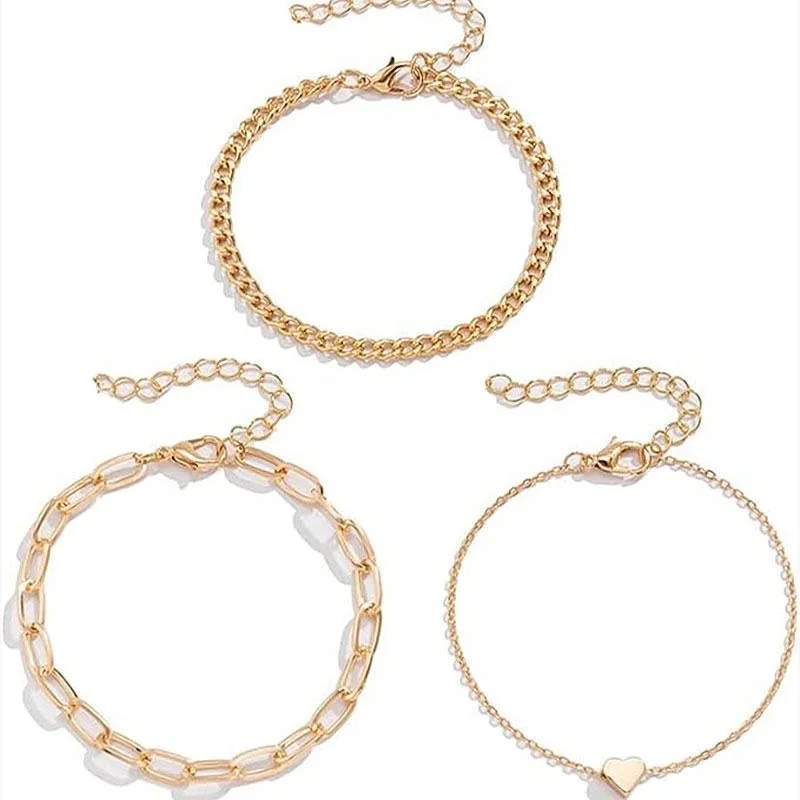 قابل للتعديل الشرير الأفعى العظام سلسلة سوار مع قلادة القلب. البوهيمي متعدد الطبقات الذهبي لهجة سلسلة مجوهرات للنساء، منفعل الرجعية