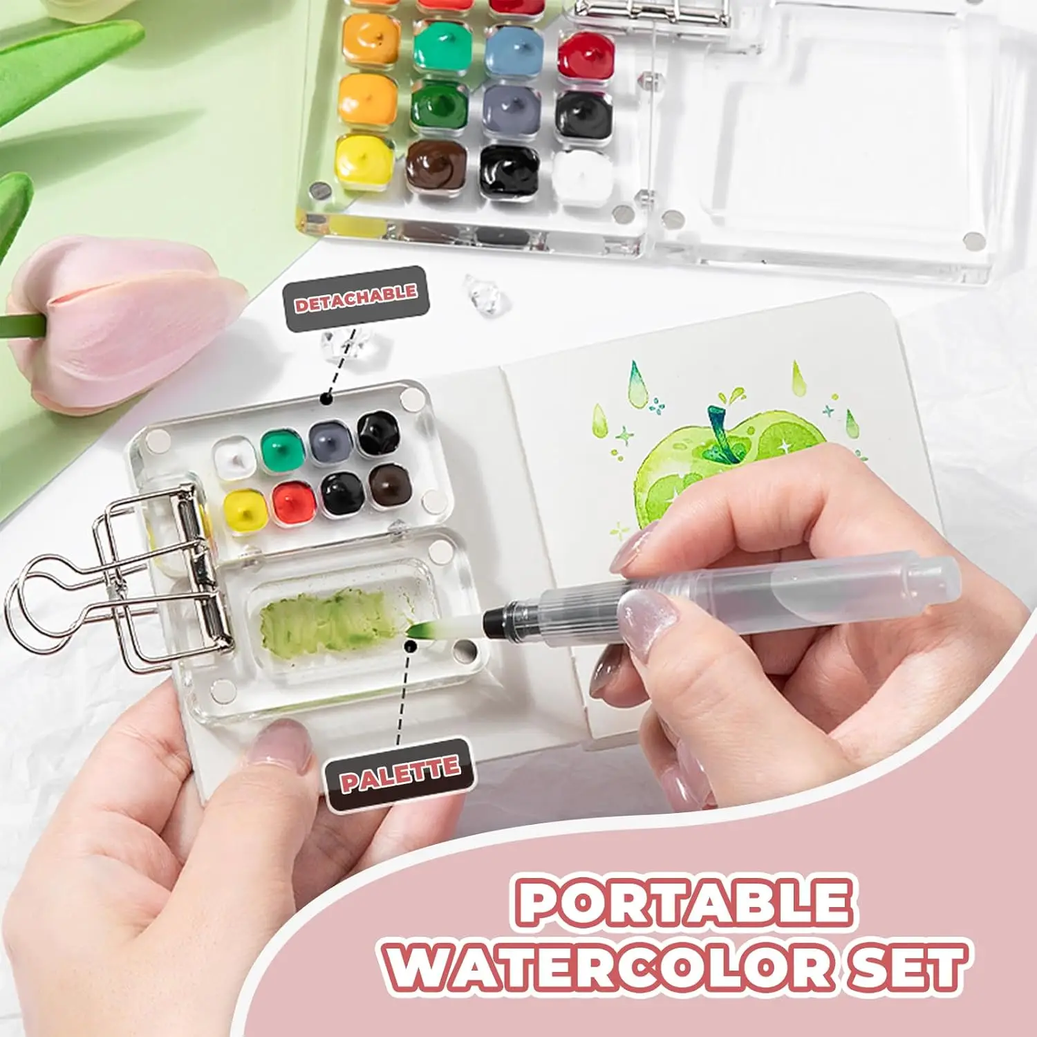 Mini-Aquarell-Acrylfarbe, Acryl-Box, tragbares Handbuch, Skizzieren, Reisen, Malen, Skizzenbuch, Palette, kleines Zeichenbrett – Detail 4