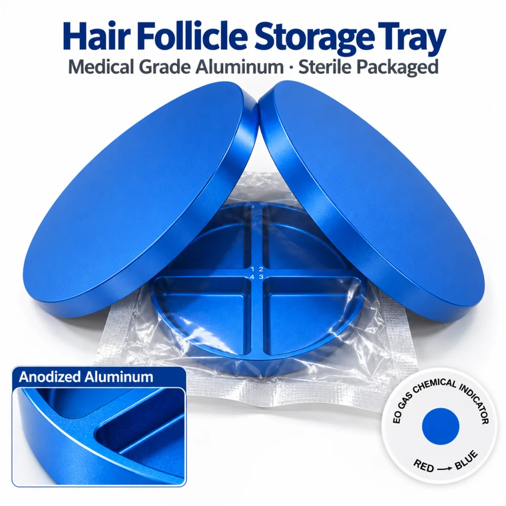 FUE DHI Hair Graft Cooling Plate 4-Well Medical Grade Aluminum Follicle Holder Plate for Hair Transplant Surgery 1pc
