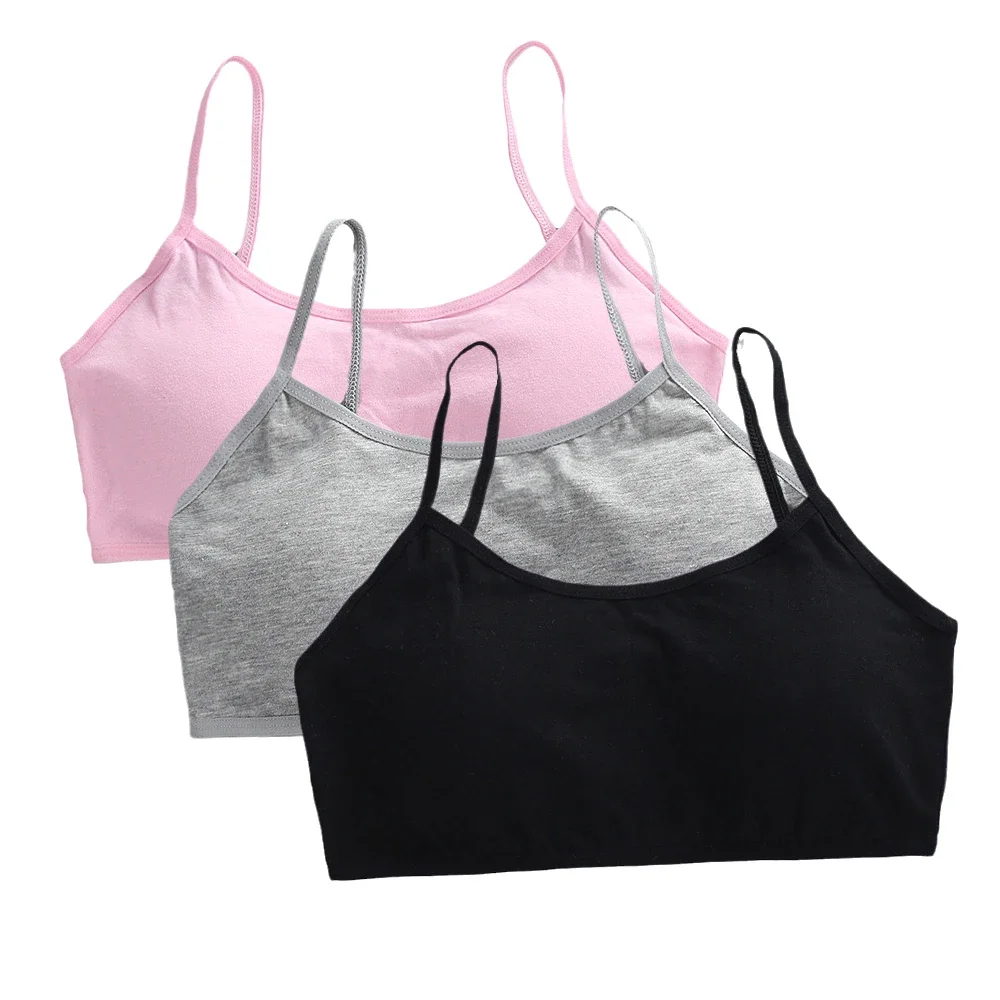3 Stuks Tiener Meisjes Katoenen Tube Tops Jonge Kinderen Onderkleding Student Meisjes Draadloze Effen Kleur Bh Kinderen Sport Training Bh Vest - afbeelding 2
