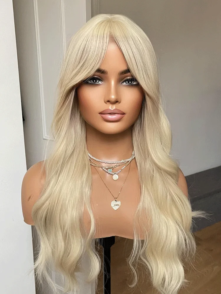 Synthetic Wig Light Blonde Wig With Bangs Low Heat Resistant Premium Low Heat Resistant Fiber Cosplay For Women Daily Party Use