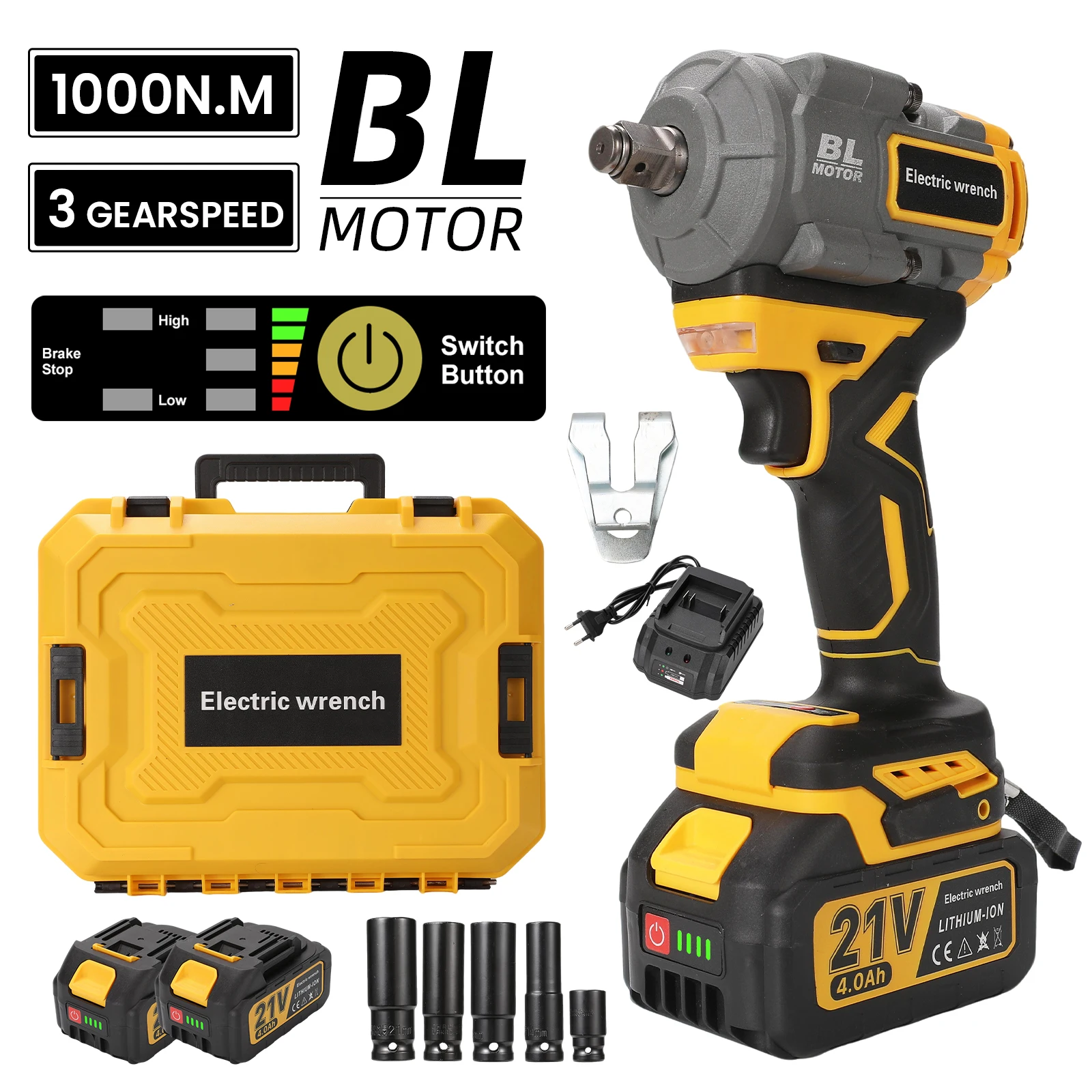 Avvitatore a impulsi senza fili con motore brushless, coppia elevata di 600 Nm, velocità variabile, luce da lavoro a LED, punta in acciaio al tungsteno, utensile elettrico portatile per la