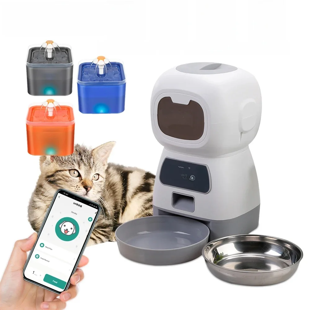 Distributeur automatique de nourriture pour animaux de compagnie de 3,5 l, application WiFi, dosage intelligent et chronométré, distributeur de nourriture pour chiens et chats, fontaine à boissons