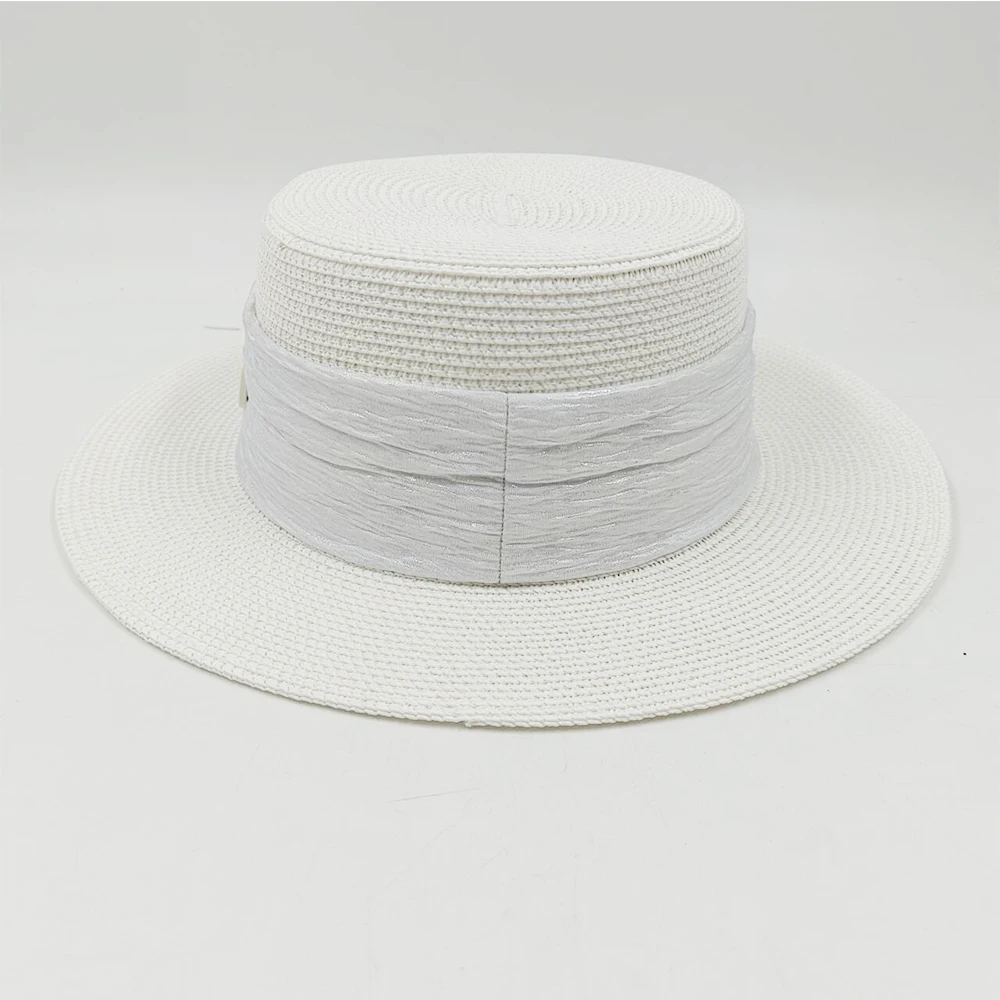 Flat top straw hat summer sun hat French British style outdoor beach sun hat anti-ultraviolet ladies adjustable hat 여름모자