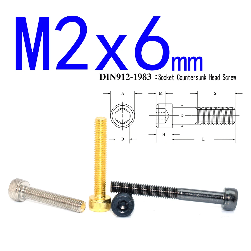 M2x6 Socket Cap Screws 10Pcs,Nickel‑Titanium Plated,DIN7991,SCM435 Alloy Steel,for RC FPV Drone Machinery DIY Parts