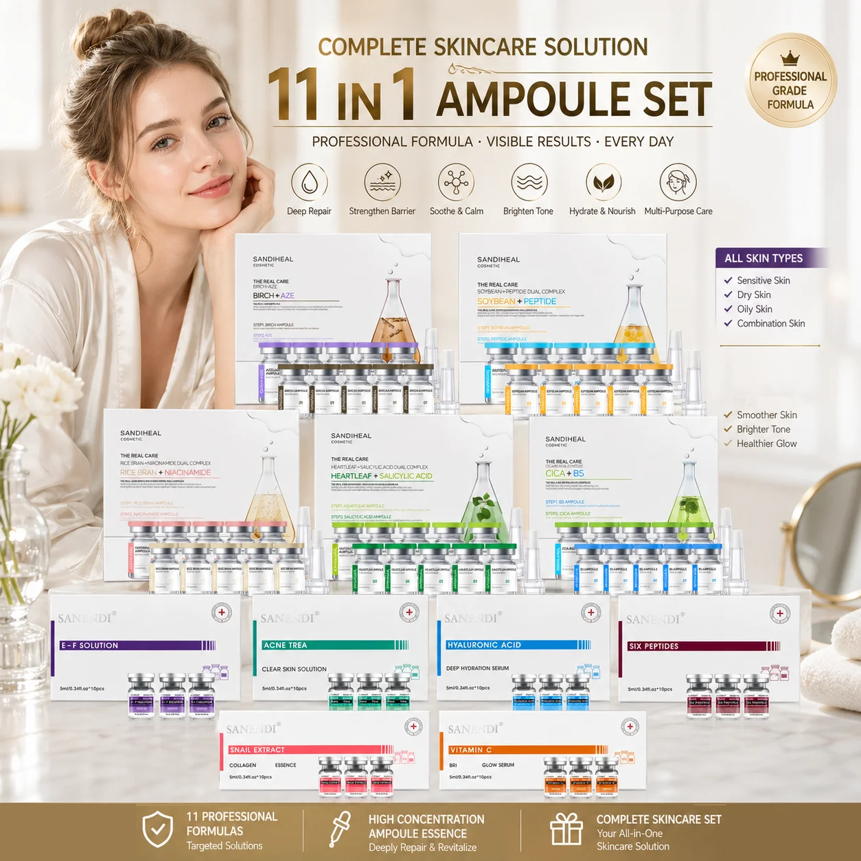 

AQUA HA Multi-functional Korean Skin Care Set Hyaluronic Acid Peptide Serum Vita C Face Care Essence Moisturizing Beauty Product