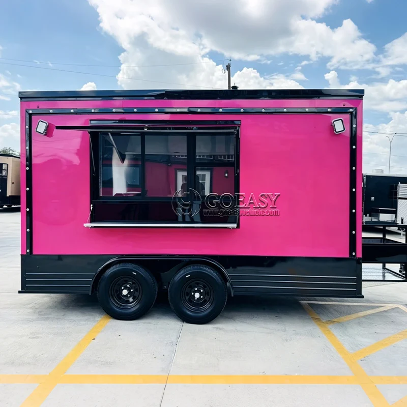 GOEASY Luxury United State Food Truck with Full Kitchen Concession Bbq Food Trailer with Porch Fully Equipped Custom Food Truck