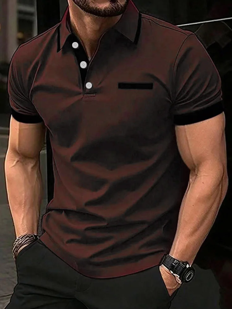 Men's Polo Shirt Fashion Business Casual Crew Neck Short Sleeve Formal Stripes Patchwork Summer Black T Shirt Men's Clothing image 5