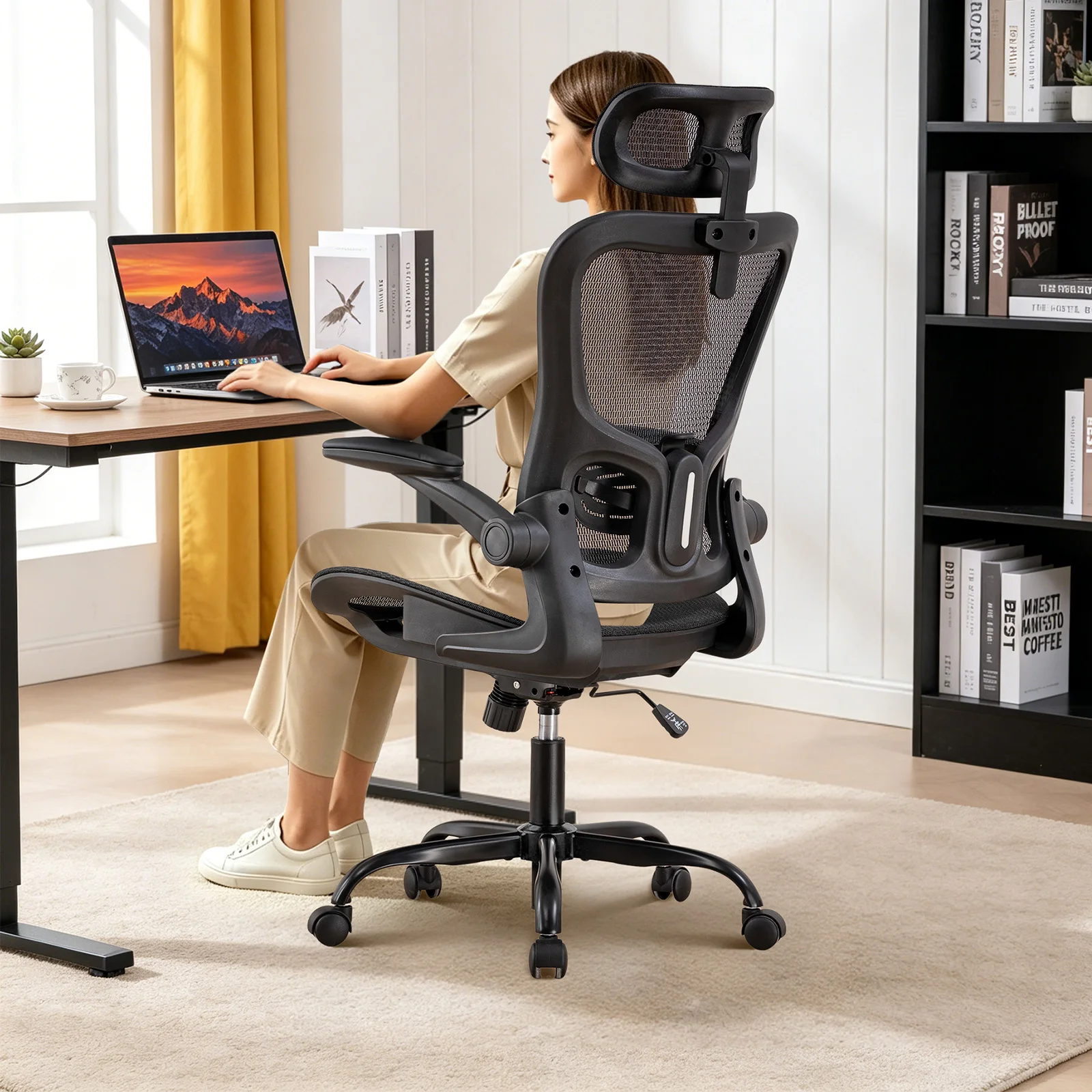Silla de oficina GTPLAYER, reposacabezas ajustable ergonómico, silla de escritorio, silla para juegos, función de redondeo, silla ejecutiva de malla