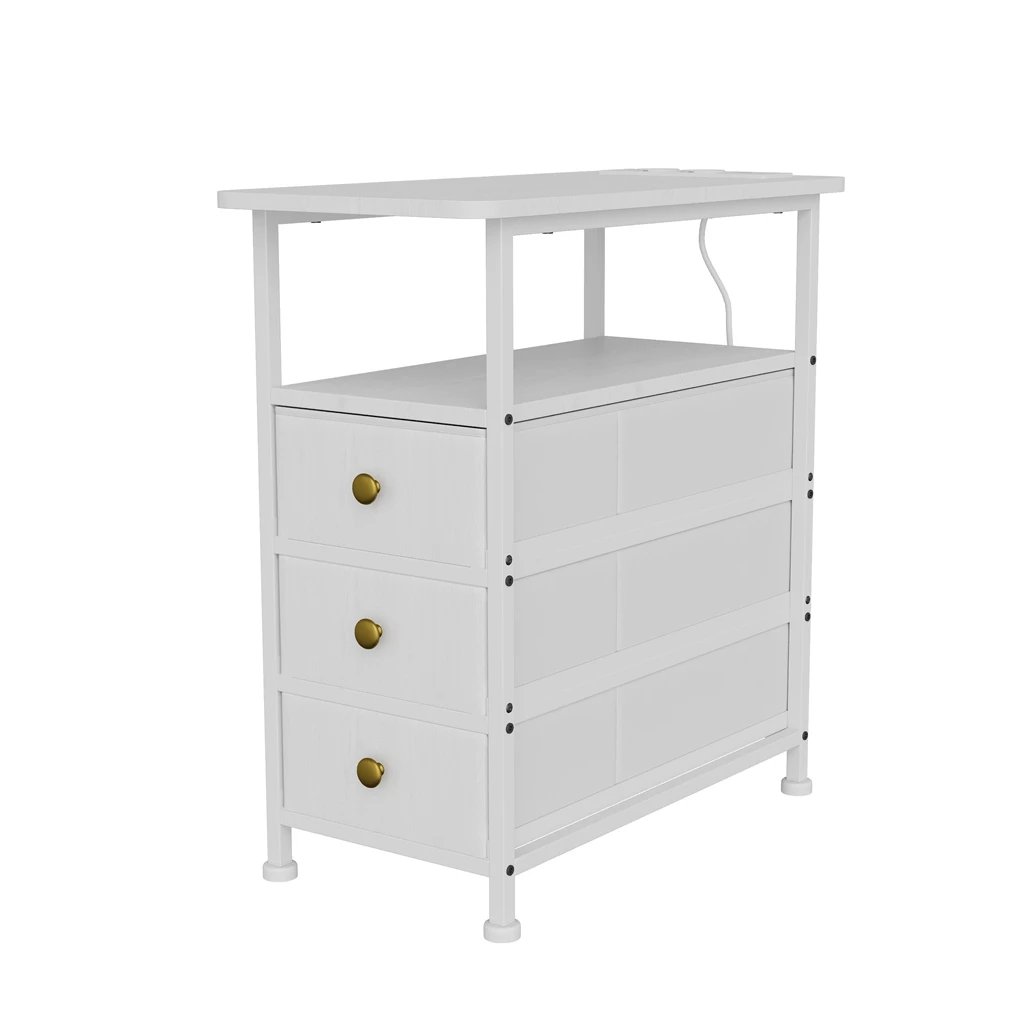 Table d’Appoint avec Tiroirs de Rangement, Table de canapé avec Multiprise, Table de Chevet pour salon chambre, 60x30x62 cm