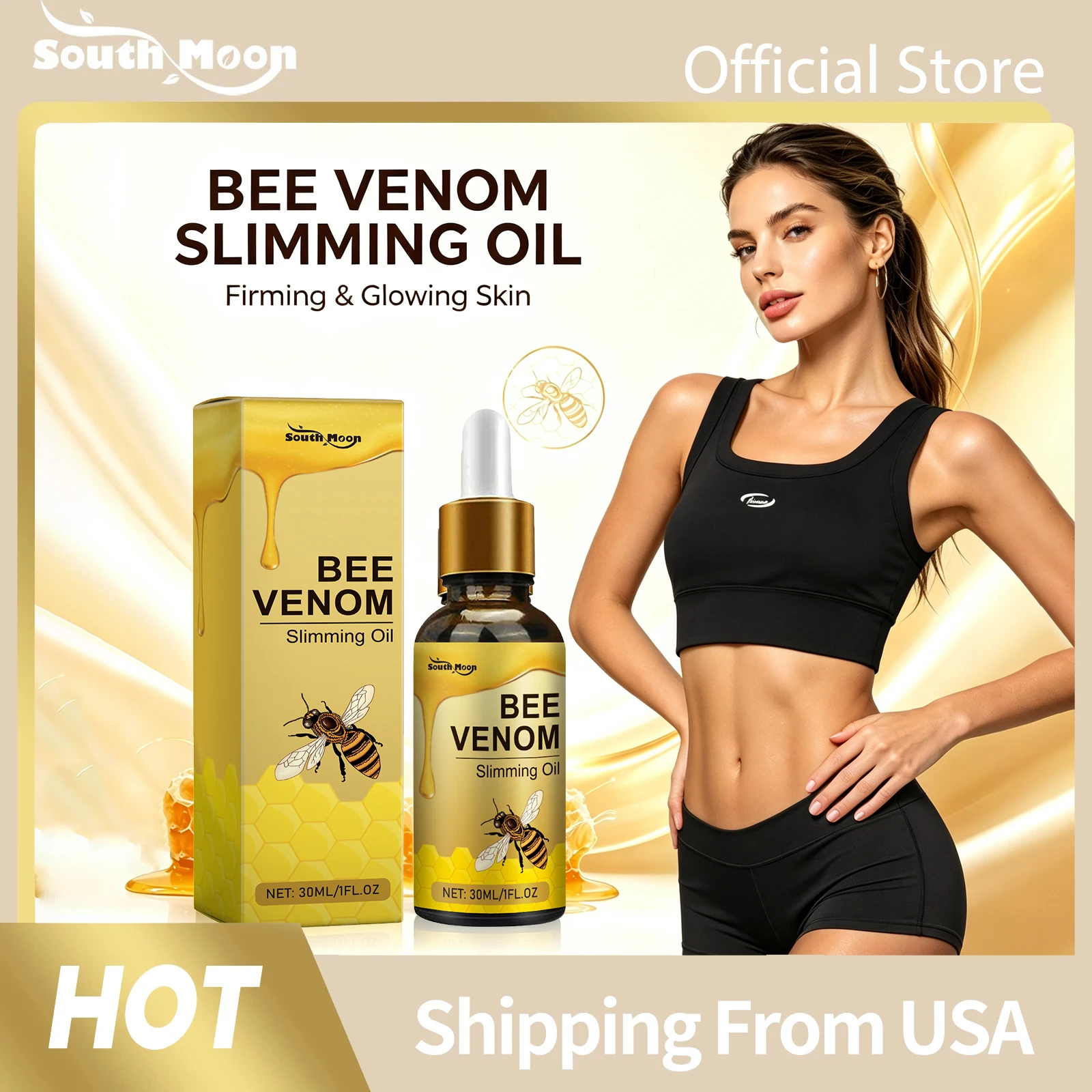 Bee Venom Slimming Oil Coffee Extract Tightens Skin Firms Body Contours Smooths Cellulite Appearance For Toned Sculpted Silhouette Body Slimming Oil