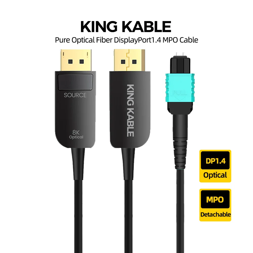 

KING KABLE Pure Optical Fiber DisplayPort1.4 Cable MPO 8K60 4k144 2K240 Compatible with DP2.1 DP2.0 For RTX4090 RX6900 10M 30M