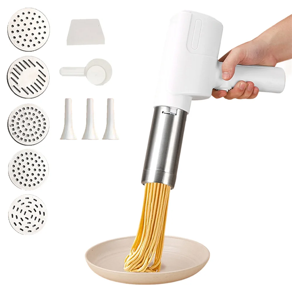 Electric Manual Noodle Maker 1500 Mah Capacity Battery Handheld Electric Noodle Maker 5 Pressing Dies 5 Accessories