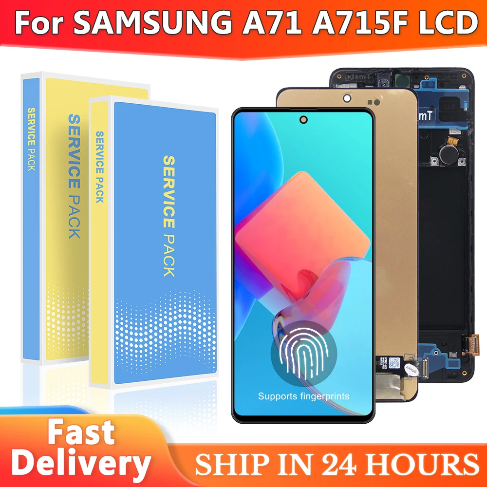 AMOLED Support Fingerprint For SAMSUNG A71 4G LCD A715 A715F SM-A715F Display Touch Screen With Frame Digitizer Assembly Replace