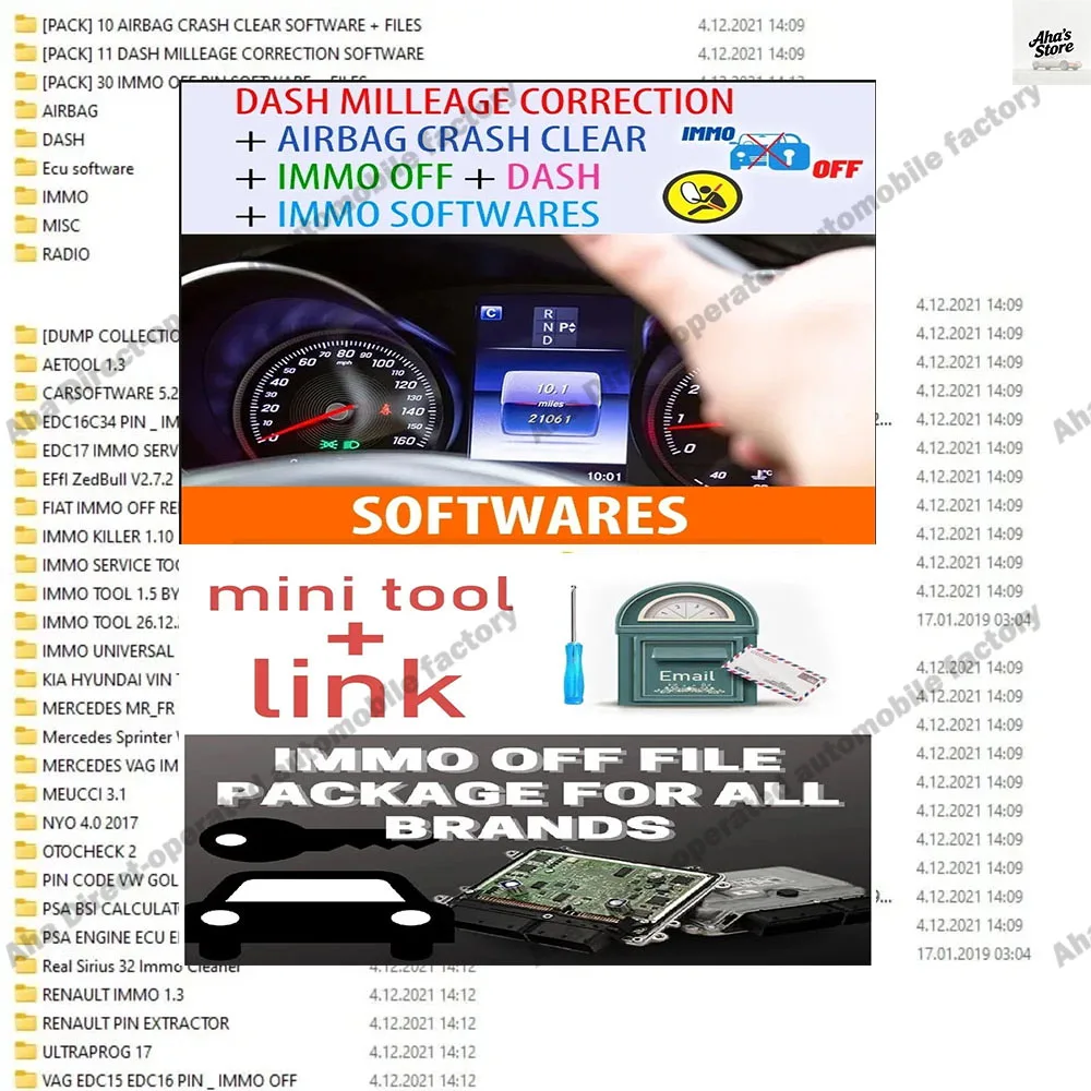 

IMMO OFF FILE PACKAGE Immo Airbag DASH MILLEAGE CORRECTION + AIRBAG CRASH CLEAR + IMMO OFF + DASH + IMMO SOFTWARES / TOTAL 32 GB