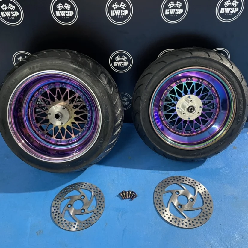 Mesh Wheels Set For RUCKUS 157QMB With Front And Rear Disk Brake Hubs Bolt On Tires Rainbow Color 12 Inch 12/4 12/8 Billet Rims