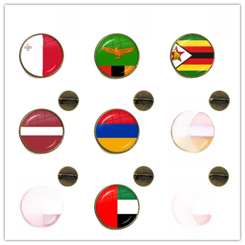 Malta Zambia Zimbabwe Łotwa Armenia Azerbejdżan Arabia Saudyjska ZEA Maroko Flaga narodowa Szklana broszka Kołnierz Szpilki Biżuteria Prezent — zdjęcie 2