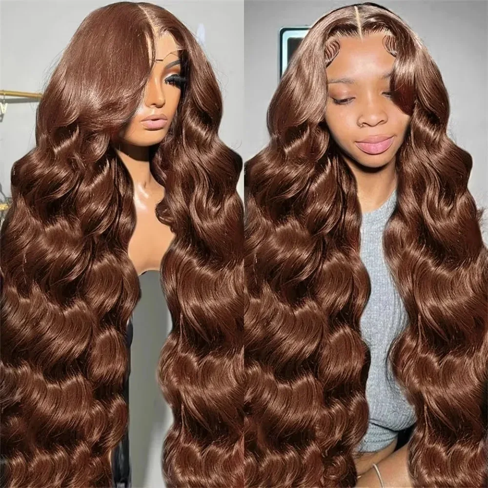 

30 32 Inch Chocolate Brown Body Wave 13x6 Lace Front Human Hair Wigs 200 Density 13x4 Lace Frontal Wig #2 Preplucked Remy Hair
