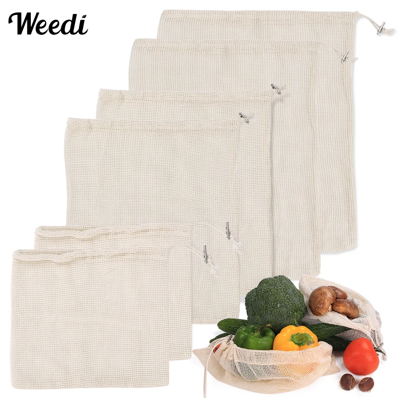 

Weedi 3/5/10 Pack Organic Cotton Reusable Produce Bags, Eco Friendly, Net Zero Bulk Bag Produce Grocery Storage Organizer