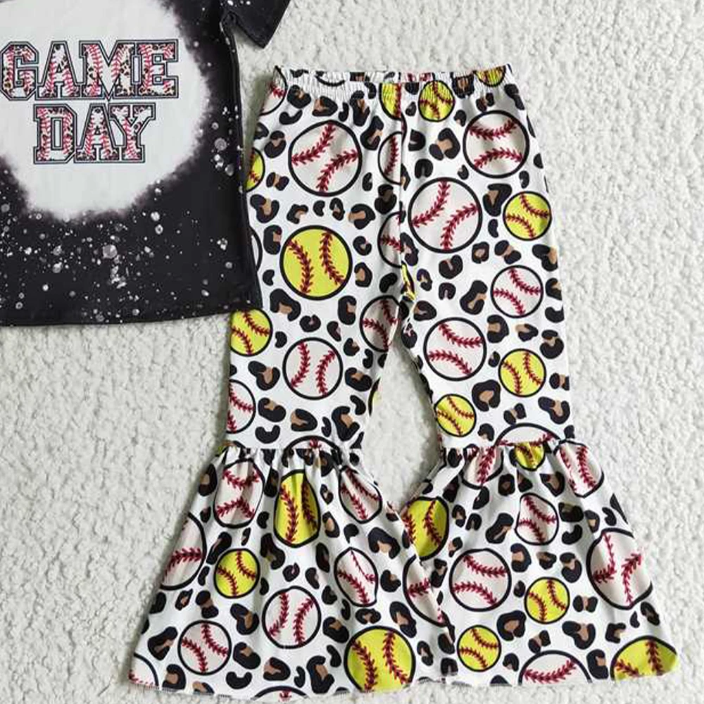 GSPO0214 Baby Girls Spring Outfits Baby Girls Game day softball bell pants sets
