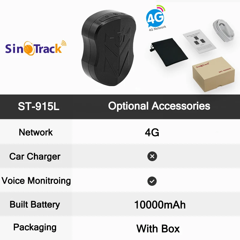 SinoTrack ST-915L 4G GPS Tracker Per Auto – Localizzatore In Tempo Reale Con Batteria 7800mAh E App Gratuita