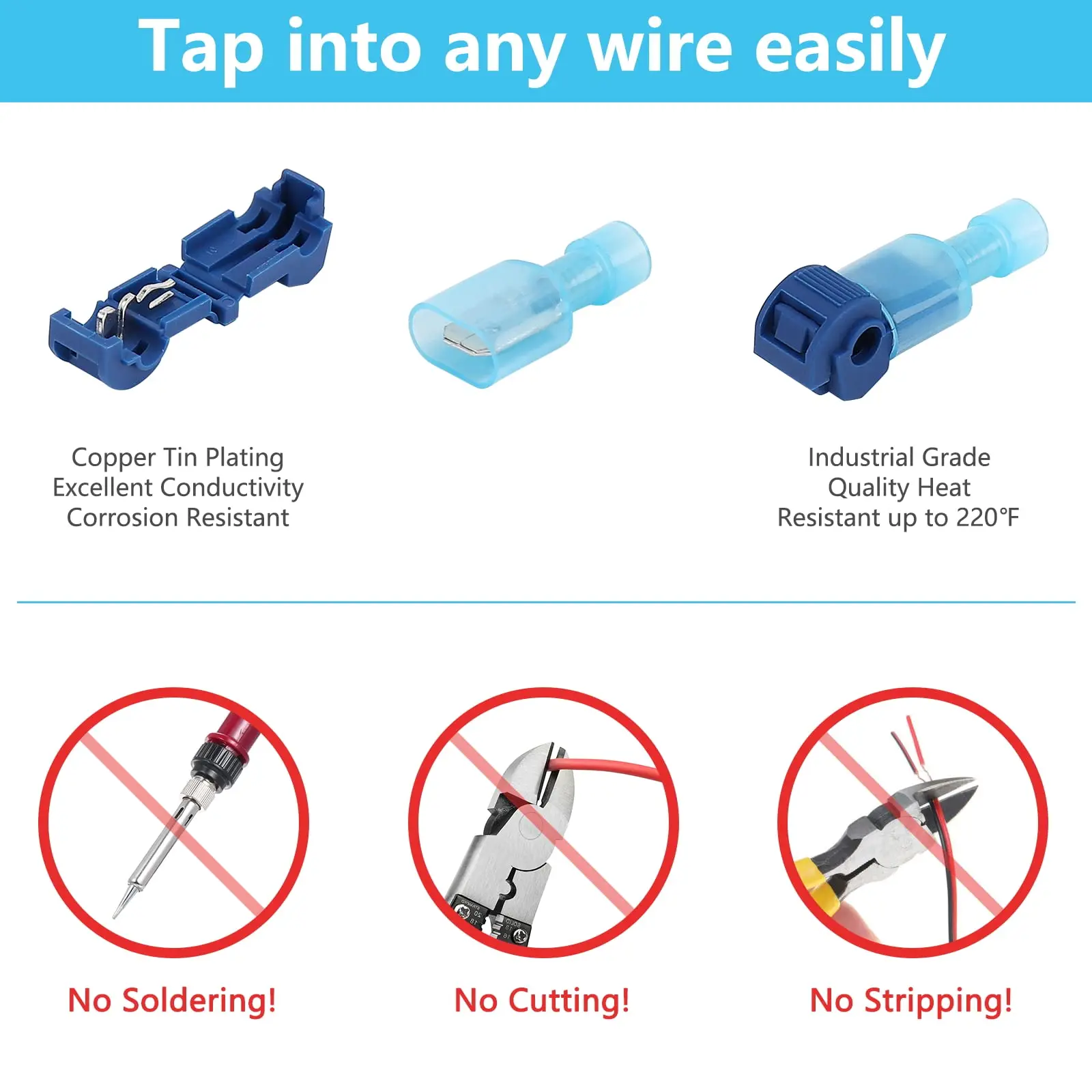 T Tap Wire Connectors, Quick Splice Wire Terminals T-Tap Self-stripping with Nylon Fully Insulated Male Quick Disconnects Kit