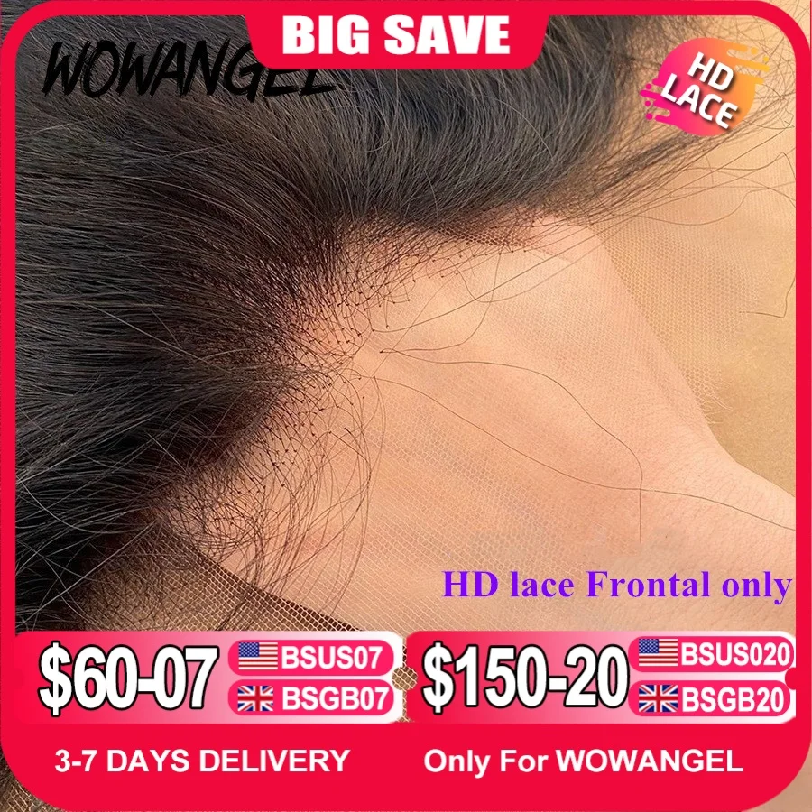 Wow Angel 13x6 HD lace Frontal Invisible HD Transparent Lace Melt Skins Straight 13x4 HD Lace Only Human Hair Remy Pre Plucked