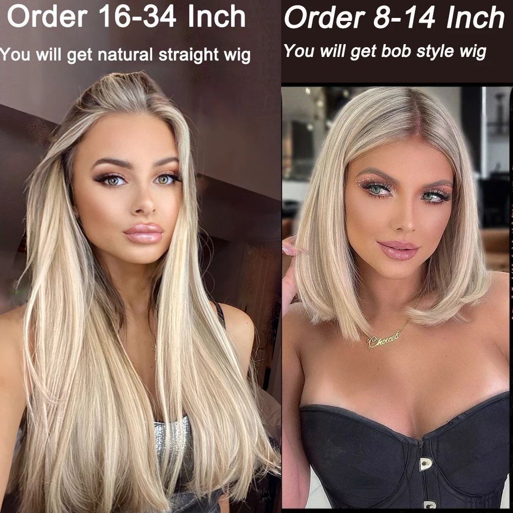 Ombre Ash Blonde Glueless Wig Ready To Wear 13x4 Lace Frontal Stgraight 5x5 HD Closure Wigs Brazilian Human Hair Preplucked