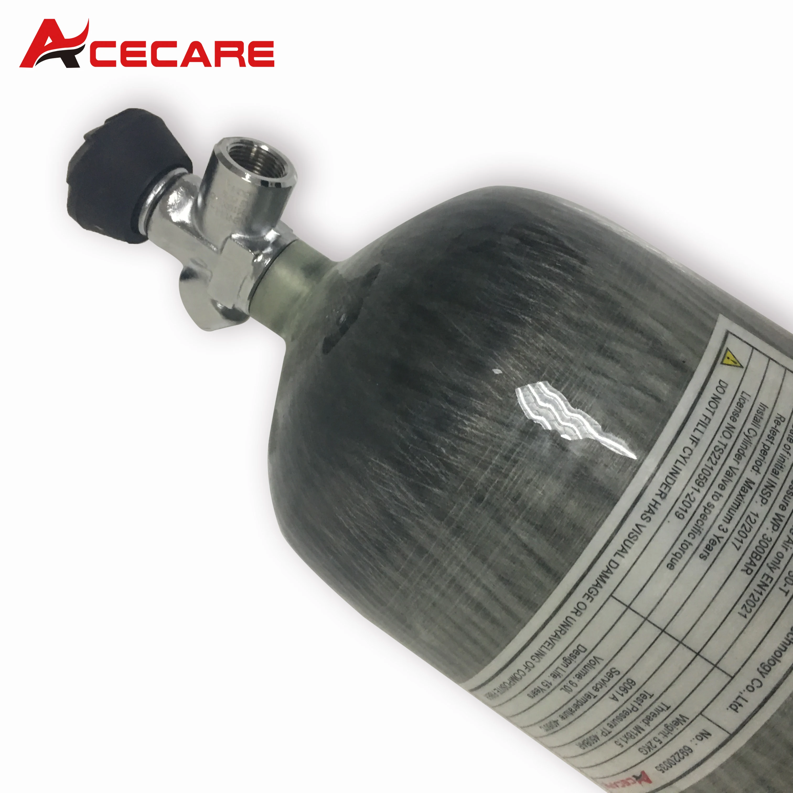 ACECARE 4500Psi 300Bar 30Mpa 9L Scuba Diving Tank Carbon Fibre Gas Cylinder M18*1.5 With Small Gauge For SCBA Diving Fire Safety