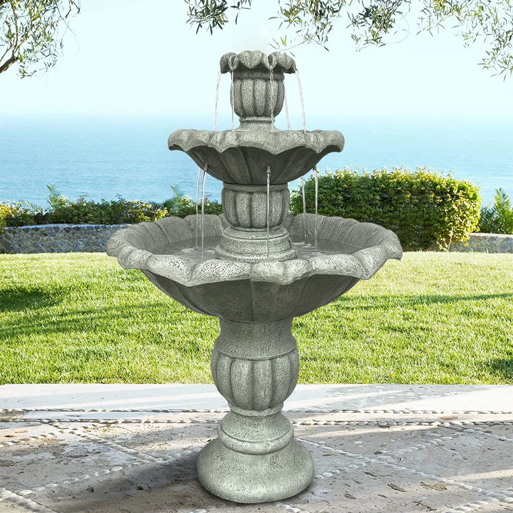 

39.3 ''H 3 Tier Concrete Outdoor Floor Standing Garden Cascading Waterfall Fountain with Electric Pump for Yard Patio Lawn Home