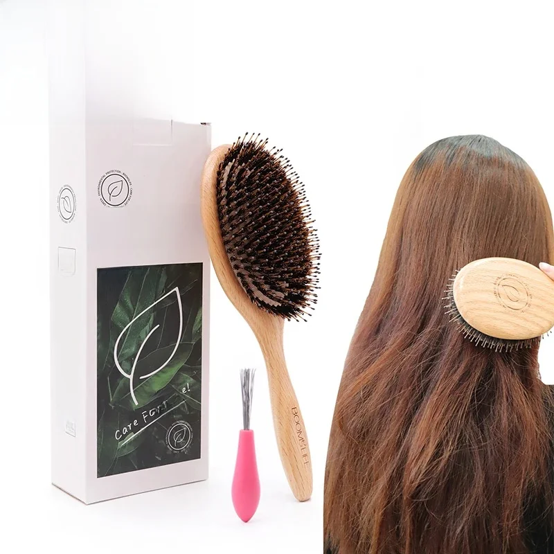 Niestandardowa szczotka do włosów z włosia dzika Peine OAK Grzebień z drewna dla kobiet Stylizacja włosów Masaż skóry głowy Szczotka do włosów Salon De Beaute Akcesoria fryzjerskie — zdjęcie 2