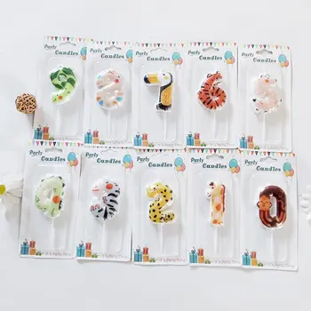 Tecknat djur Grattis på födelsedagen tårtljus barn söt festljus bebis Grattis på första födelsedagen bakning dekoration 6 best sales Happy birthday animals - №1