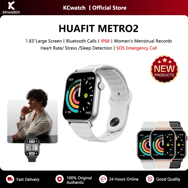 KHwatch جديد رجل الساعات 1.83 "شاشة كبيرة SOS مكالمة الطوارئ IP68 الرياضة مقاوم للماء الساعات للرجل أطفال صبي طالب في سن المراهقة METRO2