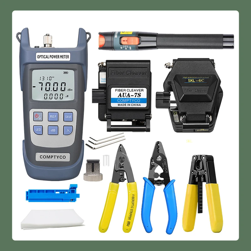 Imagem -06 - Ftth Fiber Tool Kit com 10mw Fibra Óptica Power Meter Vfl Aua7s Cleaver Vcfs3 Port Stripper Mais Novo