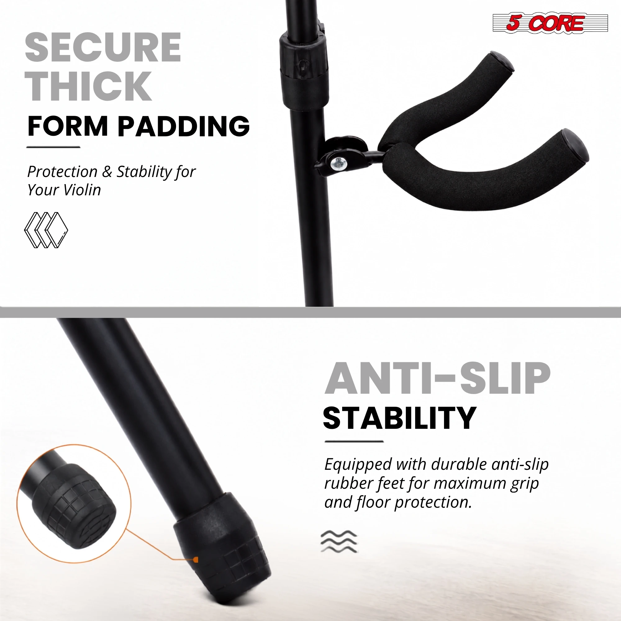 5 Core Violin Stand with Bow Holder Adjustable Heavy Duty Cello Banjo Mandolin Holder - view 5