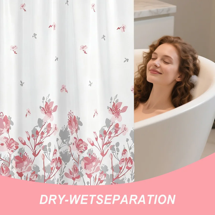 1 шт. розово-серая занавеска для душа с цветочным узором, легкая и легко повесить, принесите природе в ванную комнату