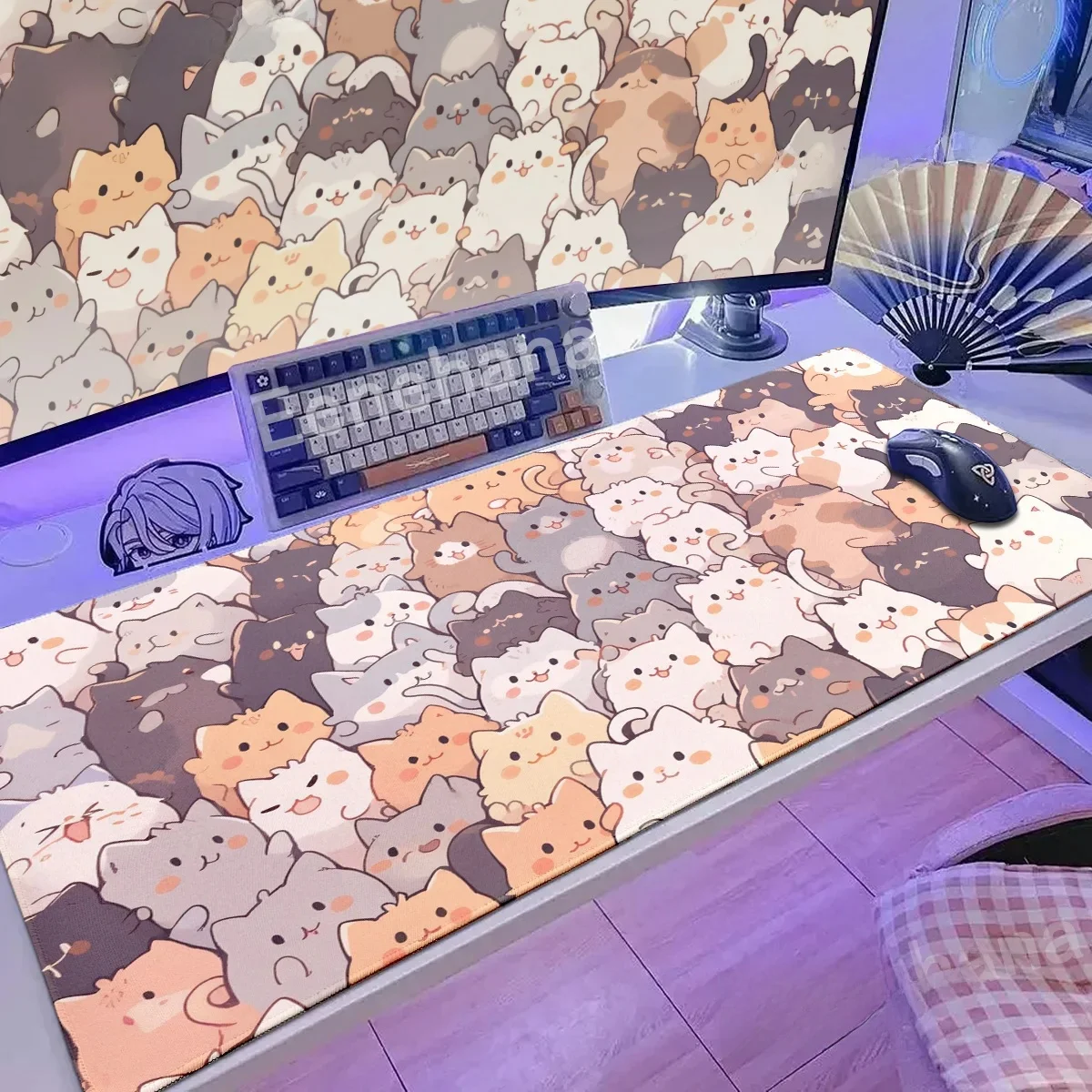 Duża podkładka pod mysz Kawaii Gamer Cute Japanese Cat hakimi Mouse Pad Art DeskMat Akcesoria do gier komputerowych Dywan 900x400 Maty do gier — zdjęcie produktu 7