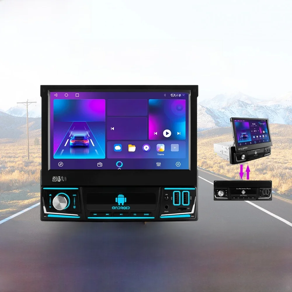 Hizpo 7 Inch Android Universele 1din Auto Radio Carplay Gps Navigatie Intelligente Systemen 1 Din Stereo Handmatig Intrekbaar Scherm - afbeelding 2