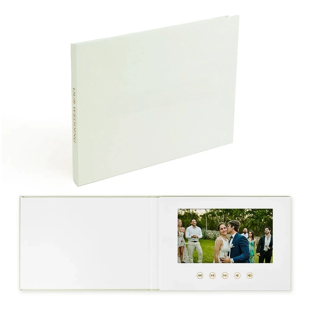 Luxe linnen gebonden videoboek Bruiloft videoalbum Tot 3 uur video, 7” IPS-display, 4 GB geheugen en oplaadbare batterij - afbeelding 2