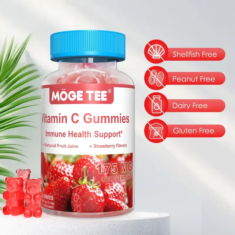 MOGE TEE Vitamin C Gummy Bears-Иммунная поддержка, клубничный аромат, 45 штук