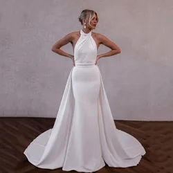 Vestido de novia elegante de sirena, traje de fiesta con cuello Halter y crepé, desmontable, 2024