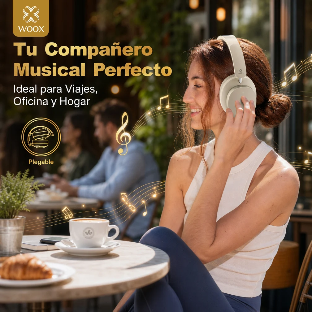 WOOX MX0224 Auriculares Inalámbricos Over-Ear con Bluetooth 5.4 | Diadema Plegable | 6h de Autonomía | 200mAh | Bajos Profundos | Entrada AUX | Carga Tipo-C | Llamadas Manos Libres | Auriculares Cómodos con Almohadillas Suaves | para Música Gaming Trabajo