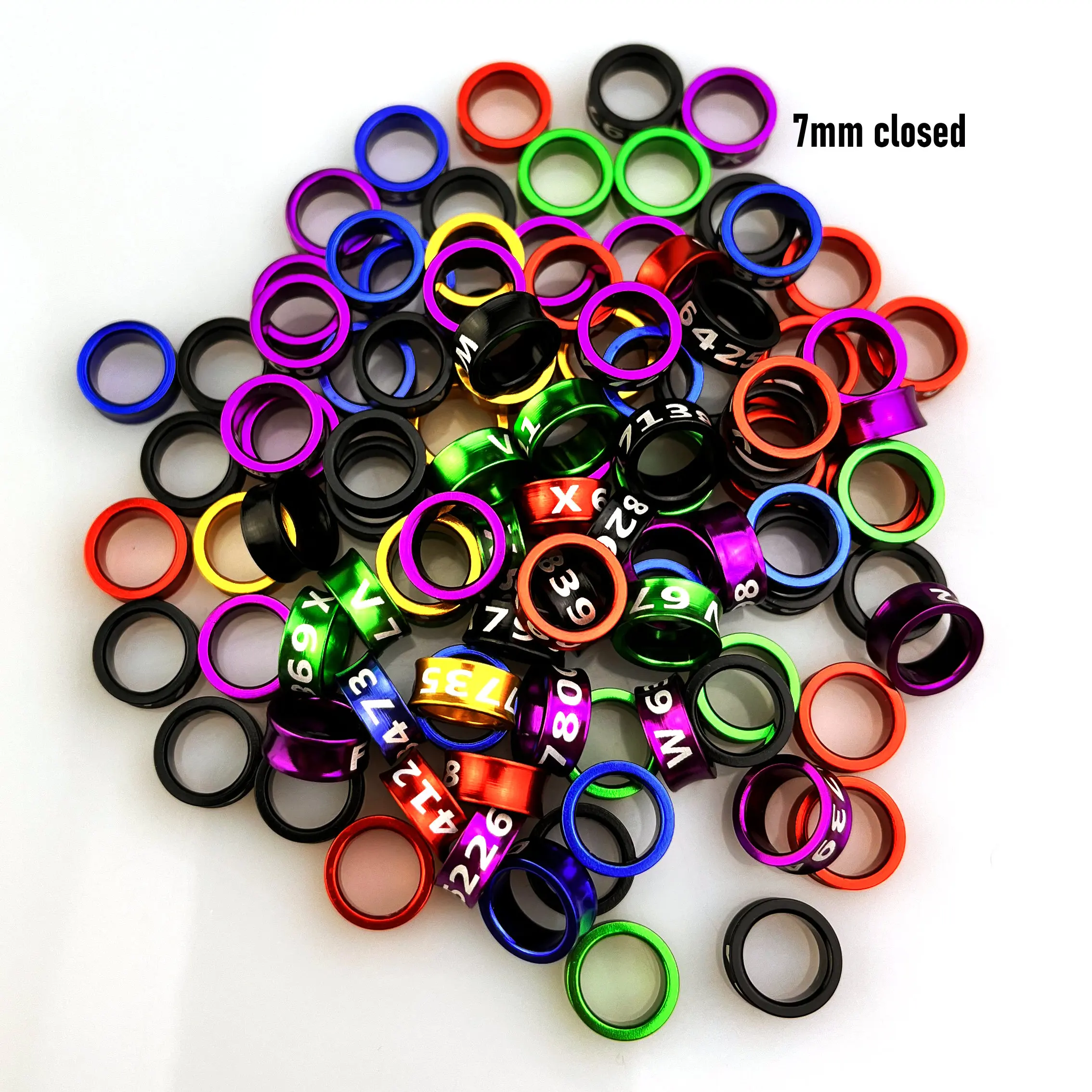 Closed Aluminum Bird Leg Bands, Little Sunbird Rings, Non-Custom, Random-Character, Color-Mixture, 7mm, 25 PCs/Lot