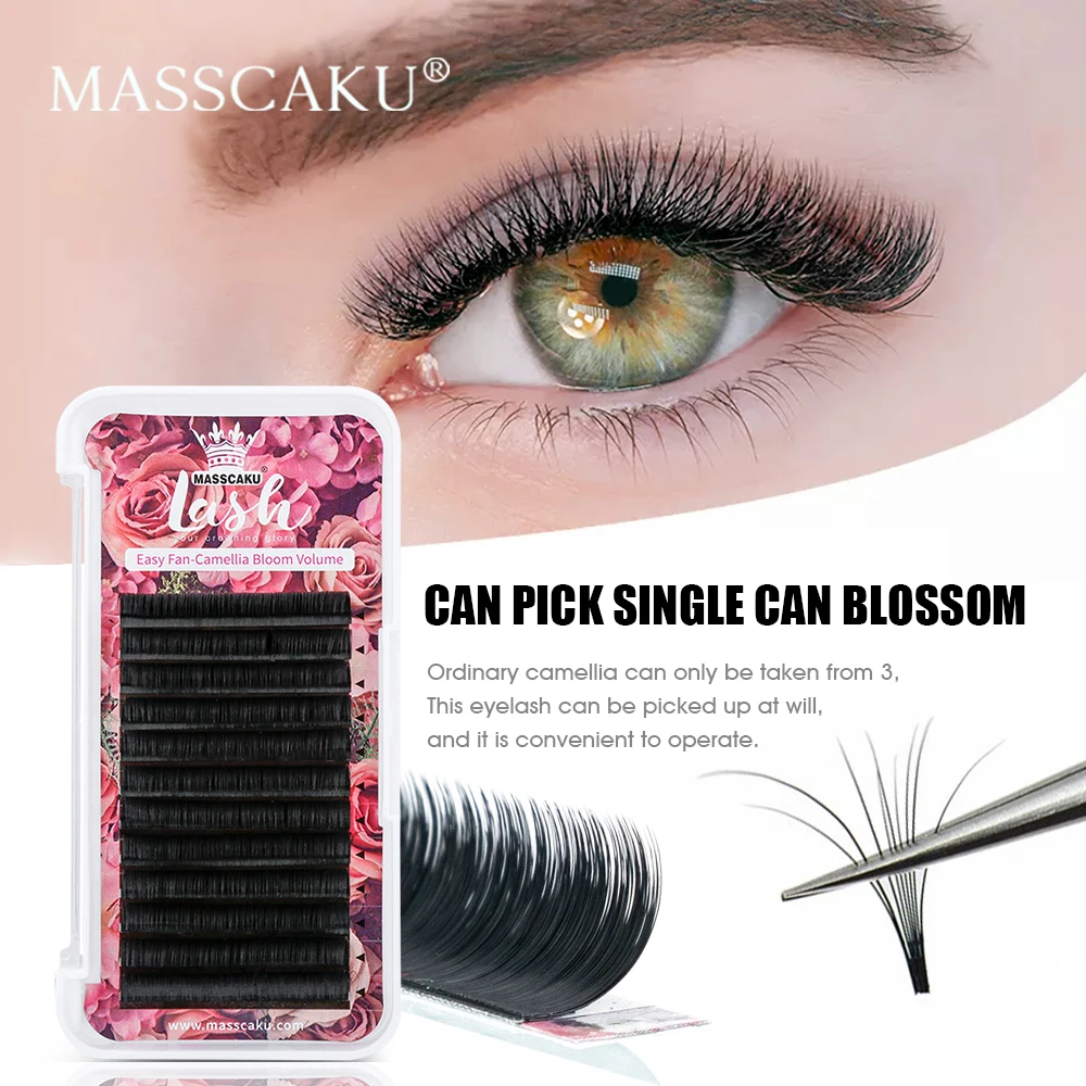 Fast Easy Fanning Eyelashes Extensions Faux Mink One Second Making Fans Eyelash 0.03-0.10mm Fluffy Camellia Blooming Lashes Tray