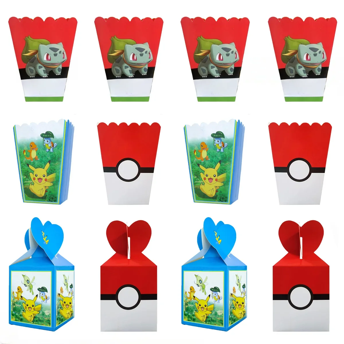 Boîte à pop-corn Pokemon de dessin animé, boîte à bonbons Pikachu, décoration de fête d'anniversaire pour enfants filles, fournitures de fête d'anniversaire de mariage, réception-cadeau pour bébé