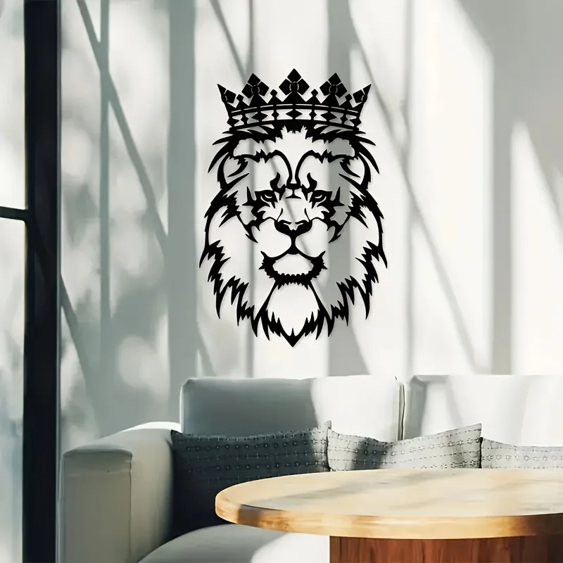 1PC Lion Crown Black Metal Wall Art, Animal Lover Gift Interior Design, Home Decoration, Gifts