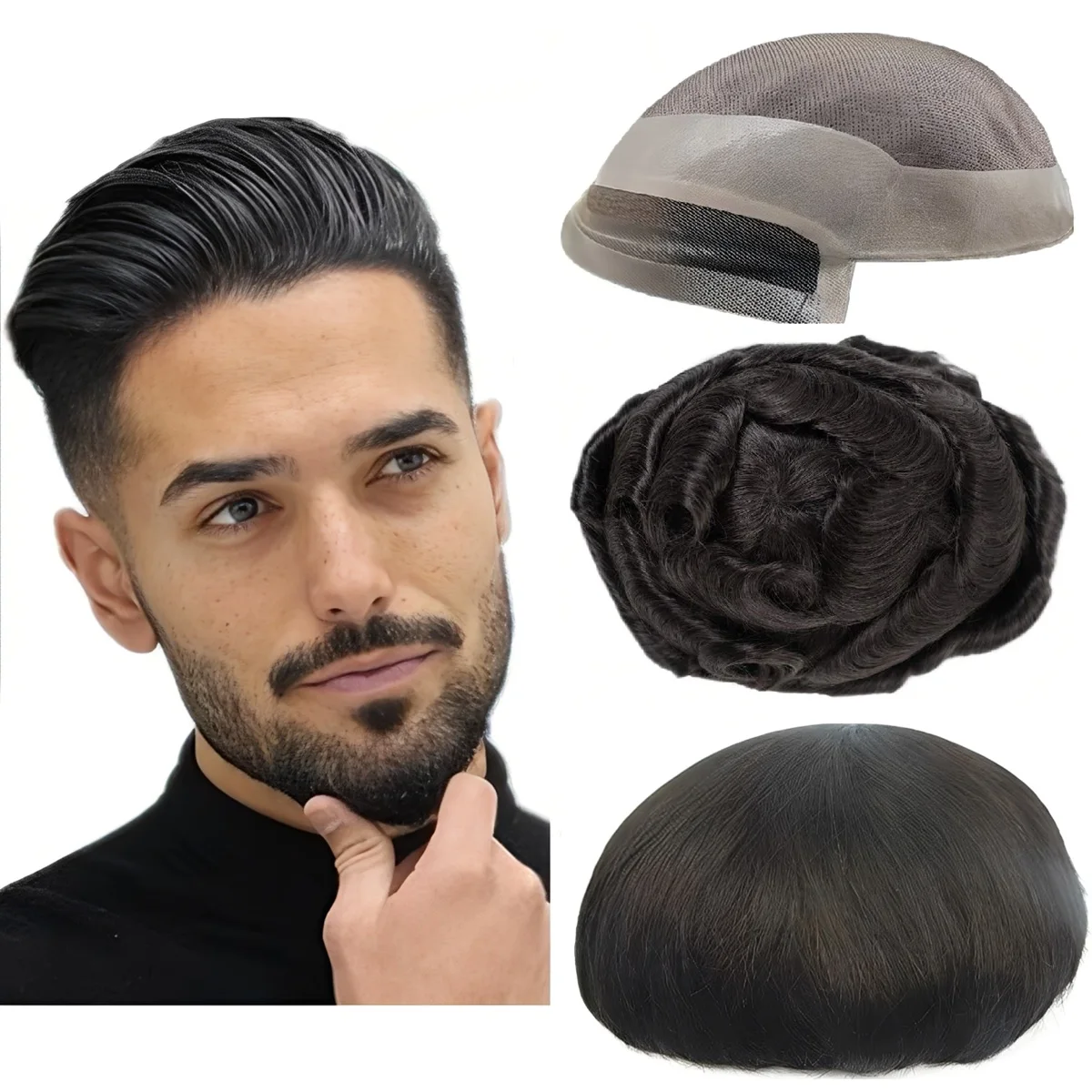 الشعر المستعار للرجال أحادية و NPU قطع الشعر البشري وحدات الشعر نظام استبدال الشعر الذكور الاصطناعية #1