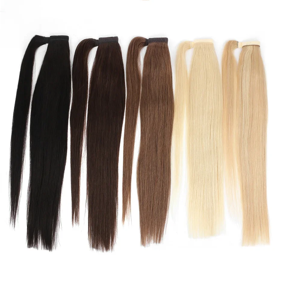 Echte Schoonheid Paardenstaart Menselijk Haar Wrap Around Paardenstaart Recht Brazilian100% Remy Menselijk Haar Paardenstaart Extensions 60/100/120/150g - afbeelding 2