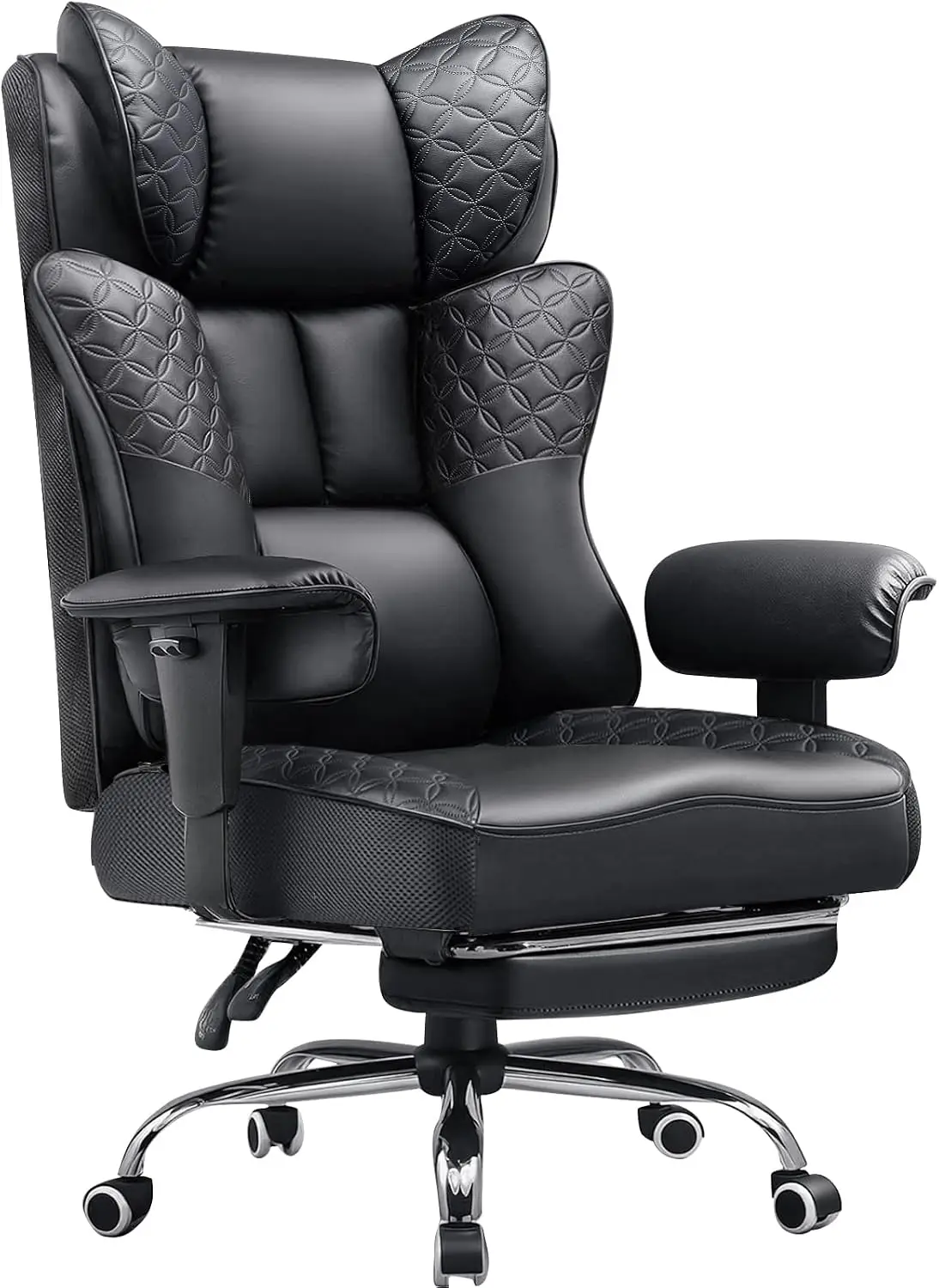 GTPLAYER Big and Tall Office Chair Wide Ergonomic Gaming Chair with Deluxe Embossing Designed Leather with Foot Rest,150°Reclining Adjustable Soft Armrests Pocket Spring Back Support and Pillow